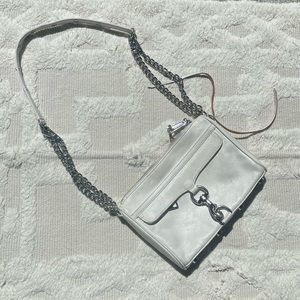 Rebecca minkoff white mini mac convertible cross body shoulder bag with silver